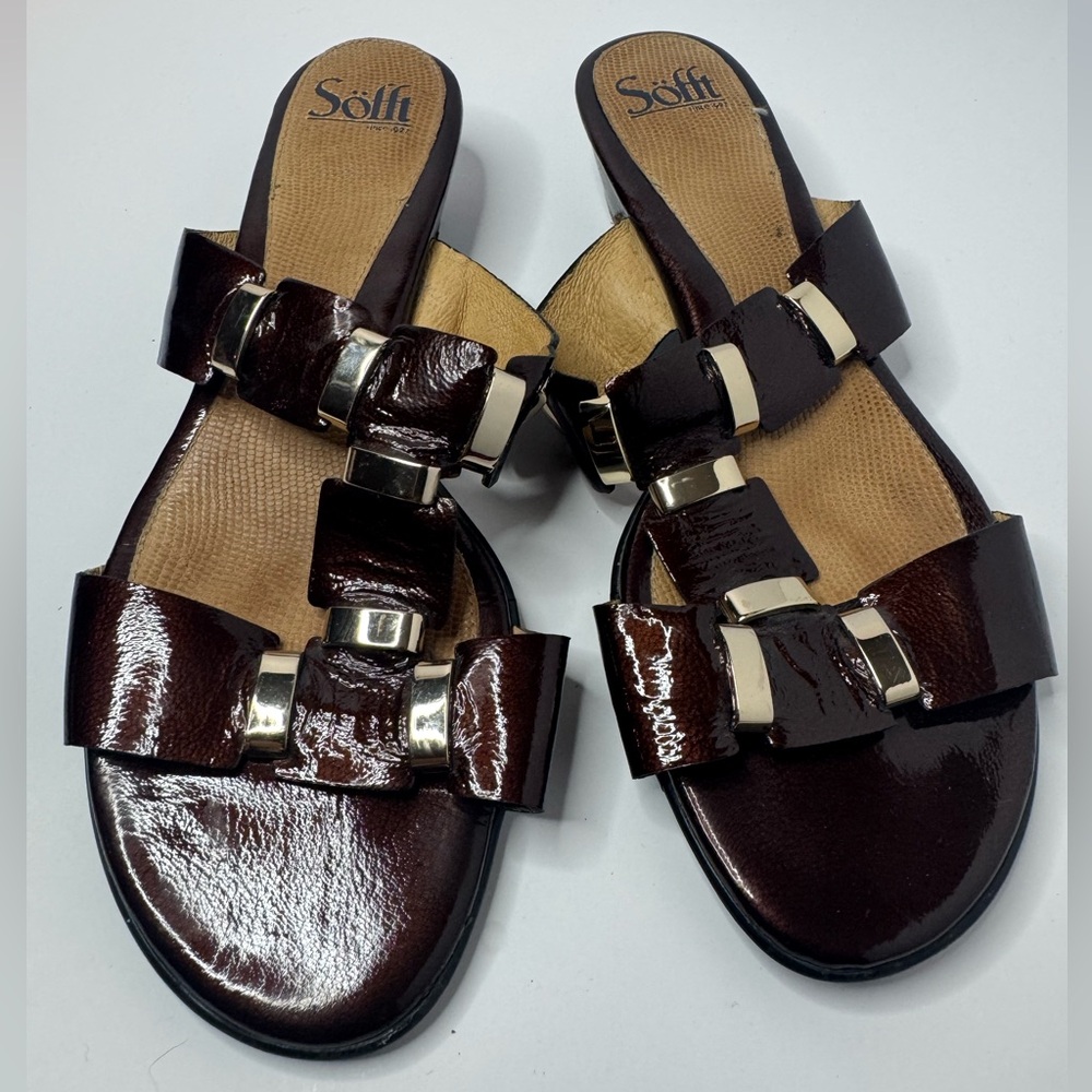Sofft Women's Dark Brown Patent Sandals Size 10N